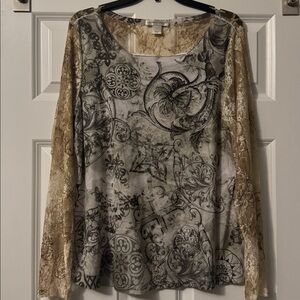 Christopher & Banks Beige and Gray Lace Top